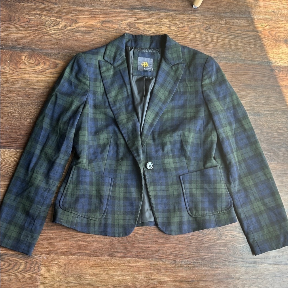 Vintage OBR Navy and Green Plaid Women's Blazer Jacket | Vintage Plaid Jacket